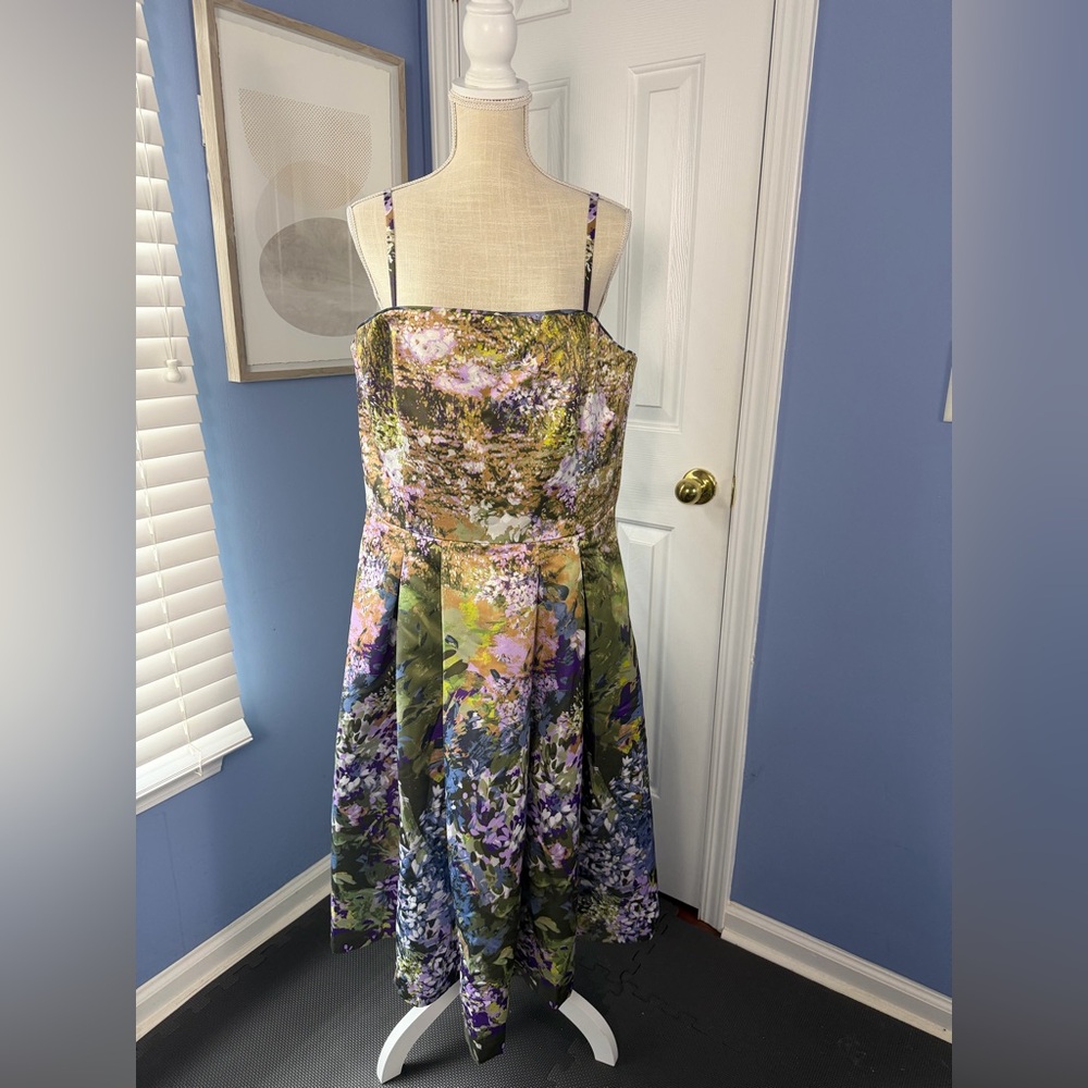 NWT - WHBM Watercolor Forever Olive Floral A-Line Dress